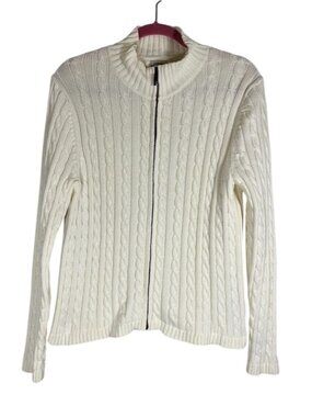 LL Bean Cable Knit Sweater L Fisherman Nautical Coastal Preppy Heritage Classic